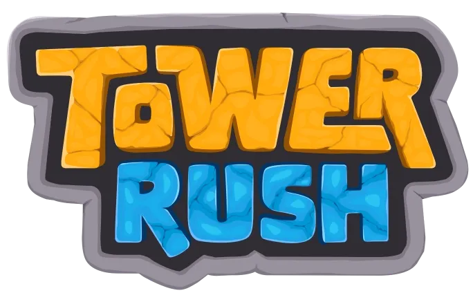 Tower Rush game logo in cracked stone and ice lettering