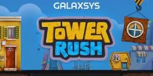 Galaxsys title banner for Tower Rush set over the cartoon street of the game